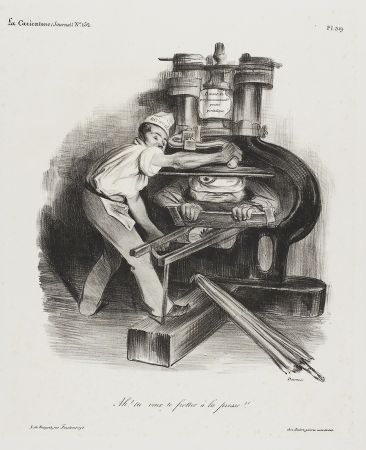 Lithographie Daumier - Ah! Tu veux te frotter à la presse!!! (Ah! You want to mess with the press!!)