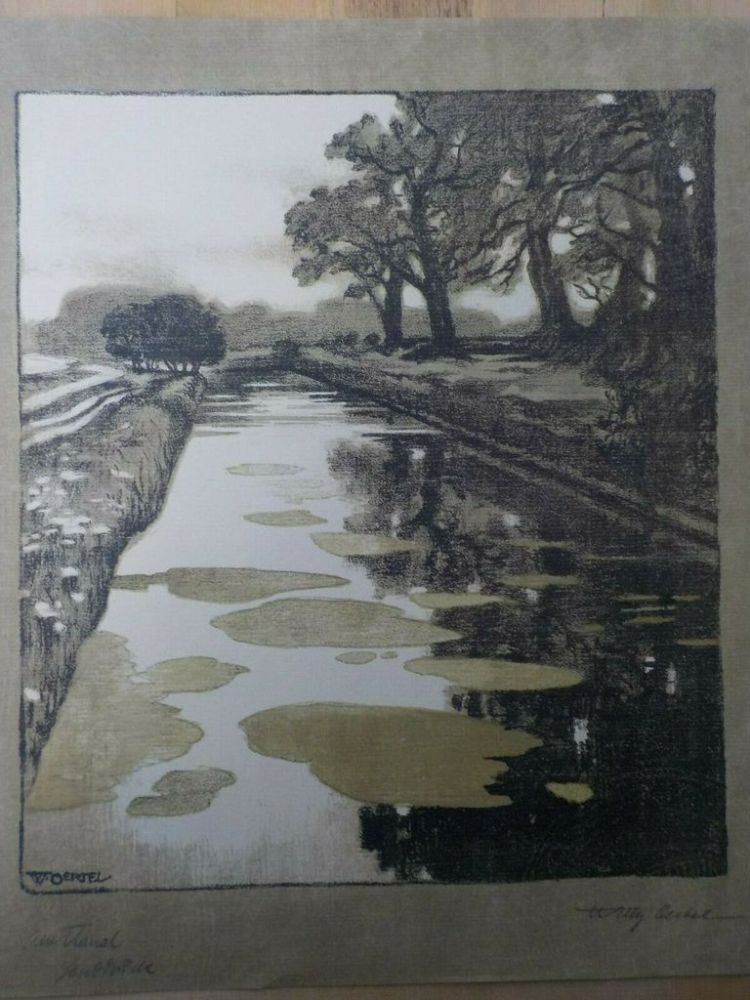 Lithographie Oertel - Am Kanal / Kanal in Schleissheim