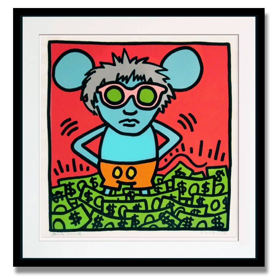 Sérigraphie Haring - Andy Mouse (A - Red)