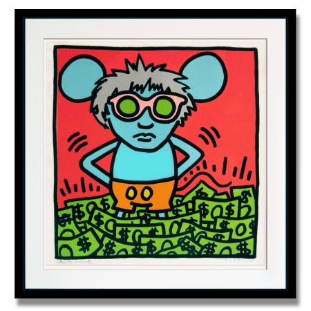 Sérigraphie Haring - Andy Mouse (A - Red)