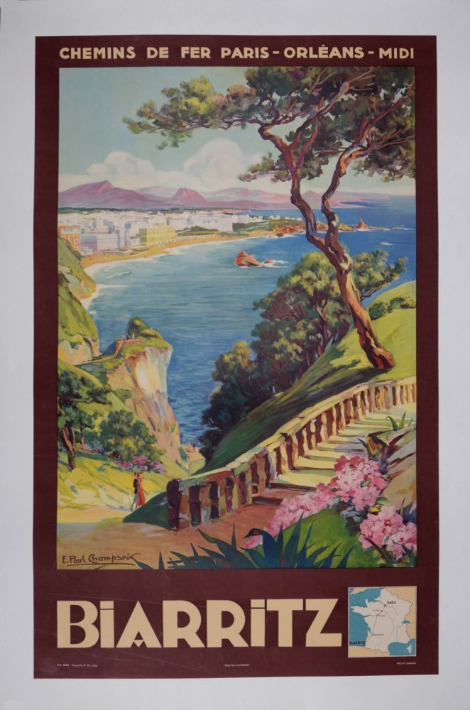 Lithographie Champseix - Biarritz, Chemins de fer Paris-Orléans-Midi, 1935