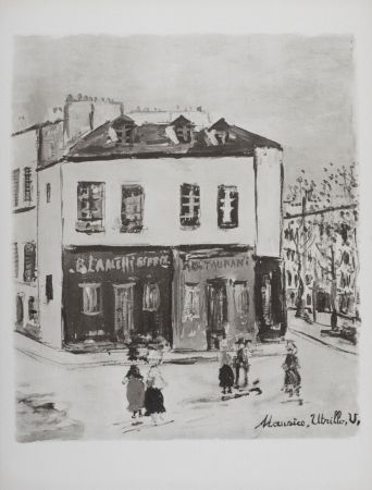 Lithographie Utrillo - Blanchisserie et restaurant, Montmartre, 1950