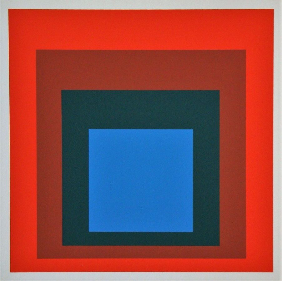 Sérigraphie Albers - Blue+darkgreen with 2 reds, 1955