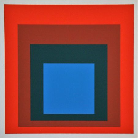 Sérigraphie Albers - Blue+darkgreen with 2 reds, 1955