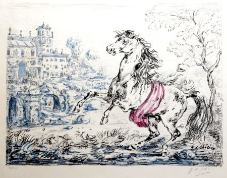 Lithographie De Chirico - Cavallo e castello
