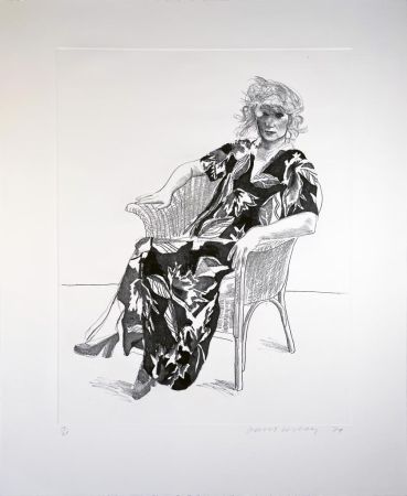 Gravure Hockney - Celia in Wicker Chair (Black State)