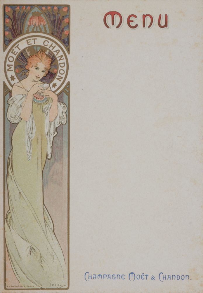 Lithographie Mucha - Champagne Moët & Chandon Menu, 1899