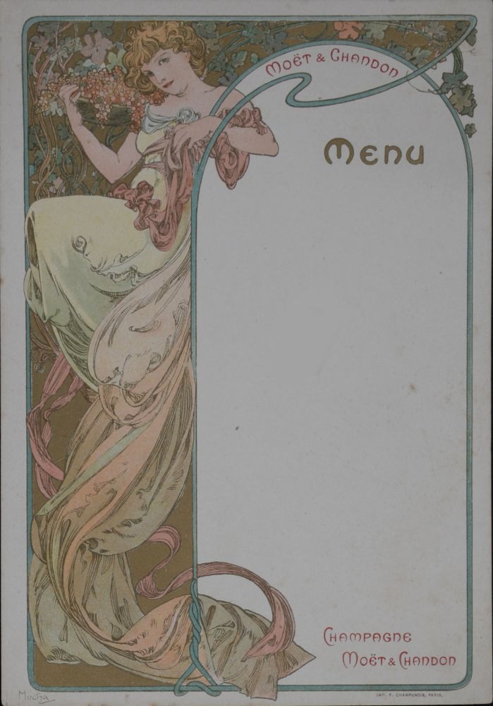 Lithographie Mucha - Champagne Moët & Chandon Menu, 1899