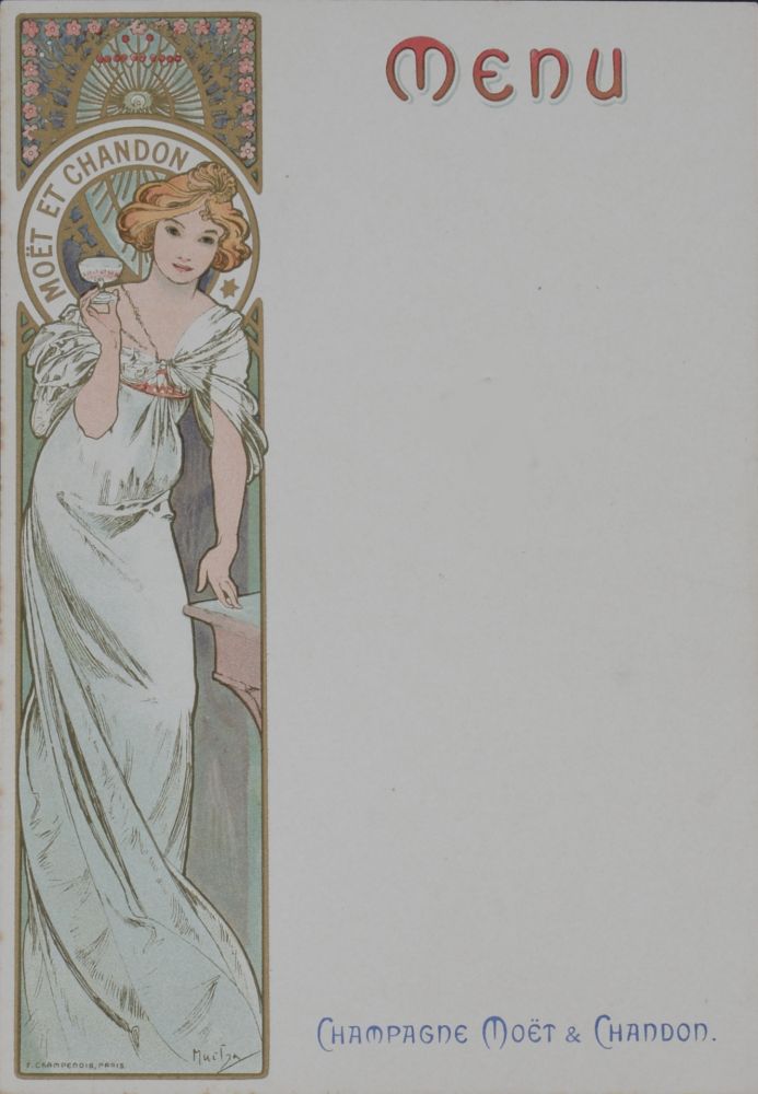 Lithographie Mucha - Champagne Moët & Chandon Menu, 1899