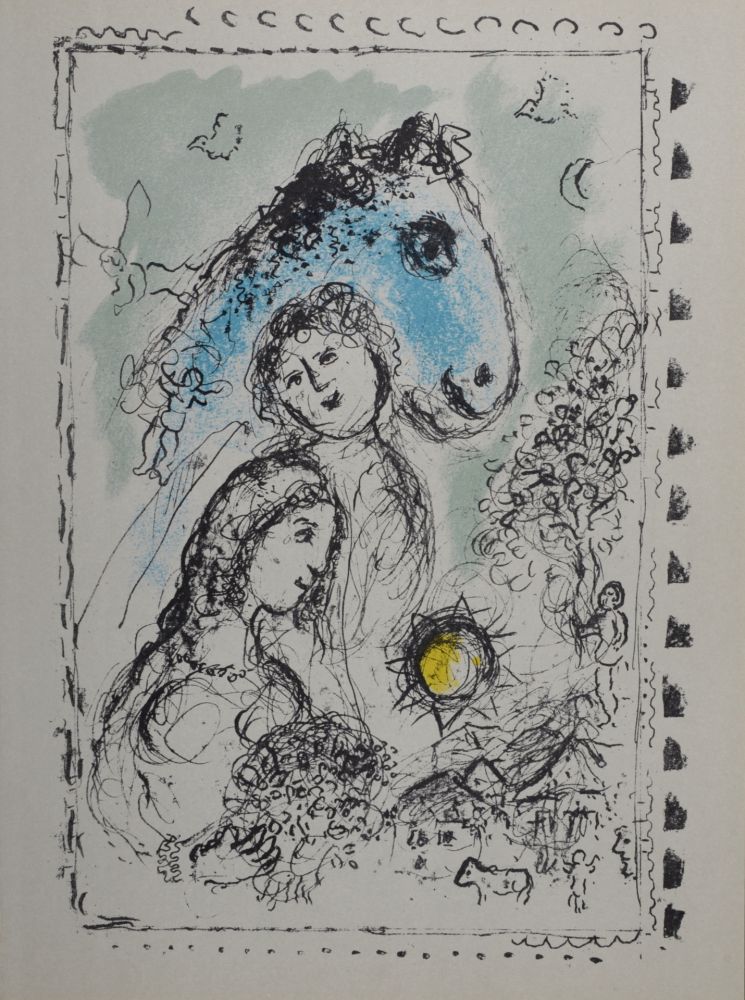 Lithographie Chagall - Cheval bleu au couple, 1982