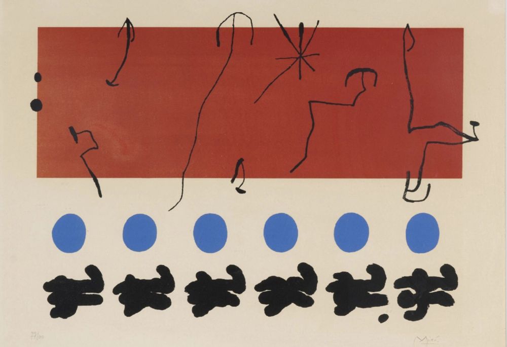 Lithographie Miró - Ciel rouge