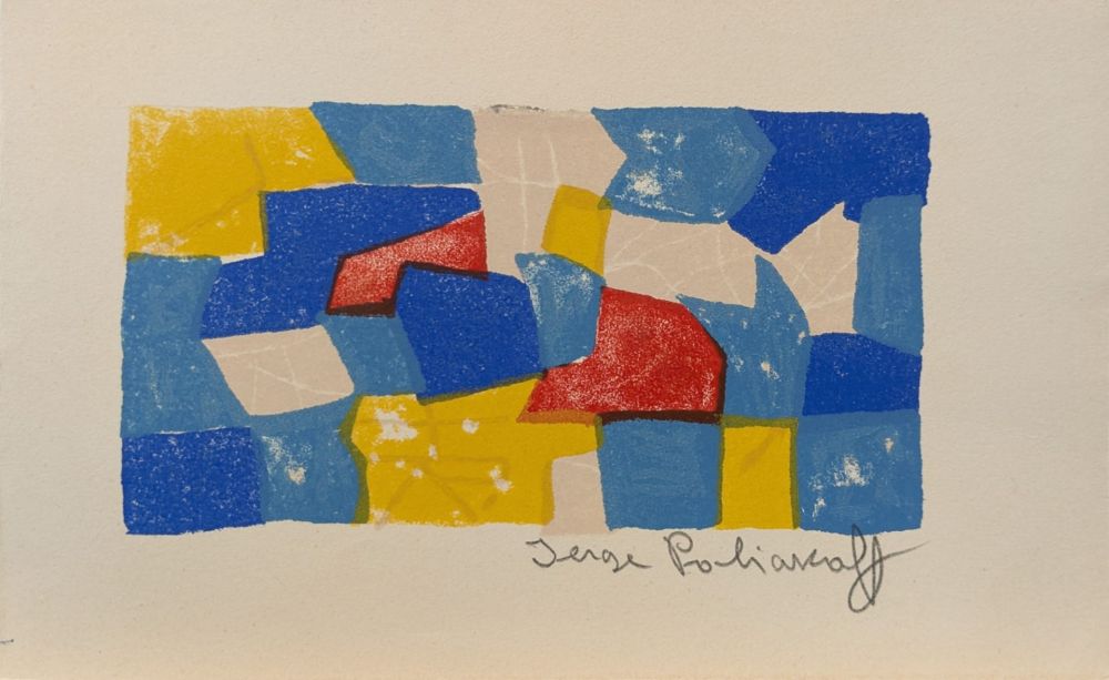 Lithographie Poliakoff - Composition bleue, rouge et jaune L20 