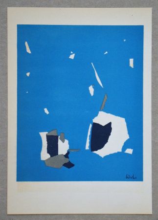 Lithographie De Stael - Composition fond bleu ciel