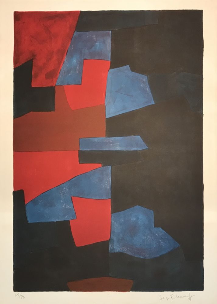 Lithographie Poliakoff - Composition in red, blue, and black