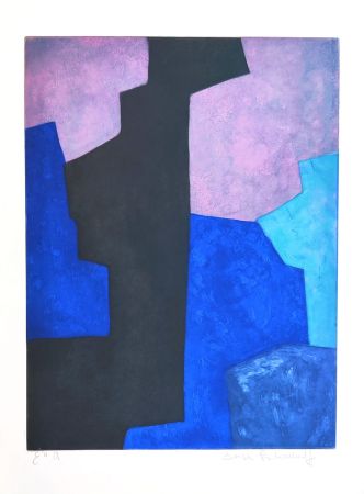 Eau-Forte Et Aquatinte Poliakoff - Composition noire, bleue et mauve XIV 