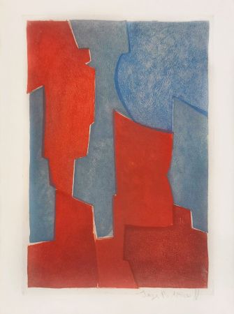 Eau-Forte Et Aquatinte Poliakoff - Composition rouge et bleue XX 