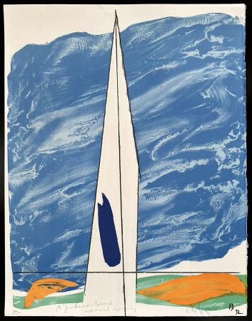 Lithographie Debré - Composition à la voile blanche