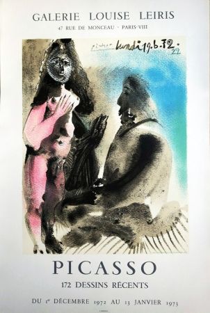 Lithographie Picasso - (d'après). Affiche : Galerie Louise Leiris « PICASSO DESSINS RÉCENTS » 1972-73