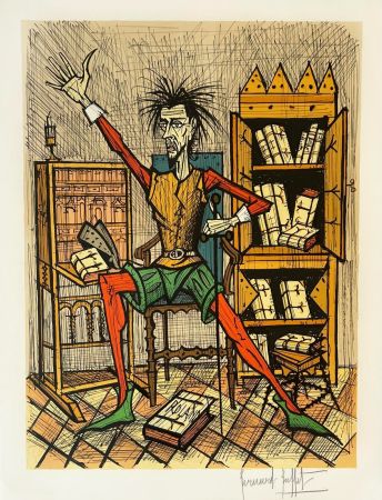 Lithographie Buffet - Don Quichotte dans la Bibliothèque 