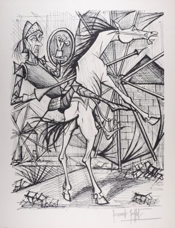 Lithographie Buffet - Don Quichotte et le Moulin à vent, 1989 - Hand-signed