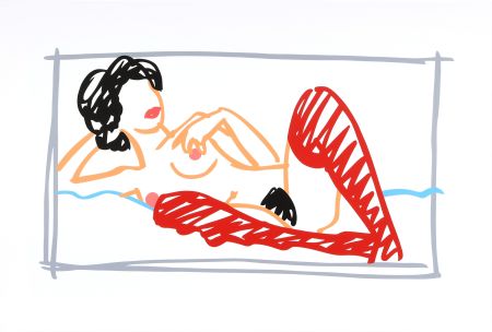 Sérigraphie Wesselmann - Fast Sketch Red Stocking Nude