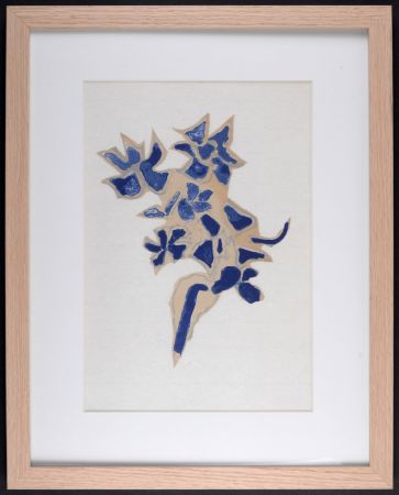 Lithographie Braque - Giroflée bleue, 1963 - Framed