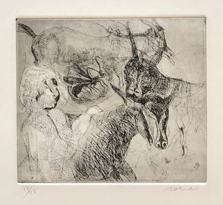 Gravure Toledo - Goats with Woman 