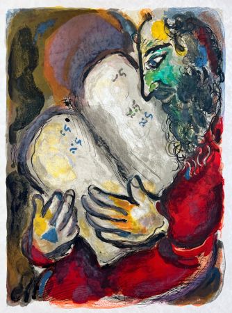 Lithographie Chagall - He gave him two tables of the Testament... - The Story of Exodus