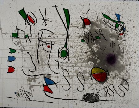 Gravure Miró - Homage to Picasso, 1972 - Hand-signed