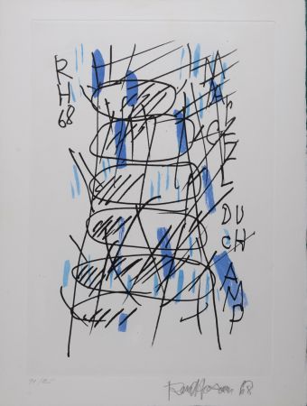Gravure Hausmann - Hommage à Marcel Duchamp, 1971 - Hand-signed
