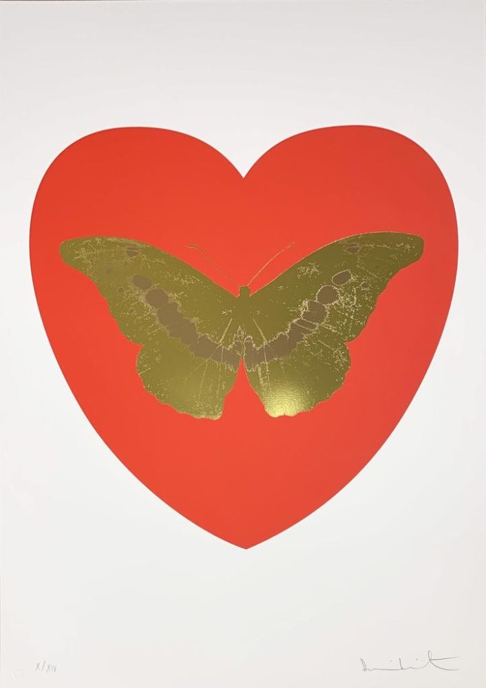 Sérigraphie Hirst - I Love You -  Red/ Oriental Gold/ Cool Gold