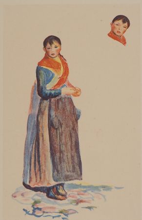 Lithographie Renoir - Jeune fille à la tresse
