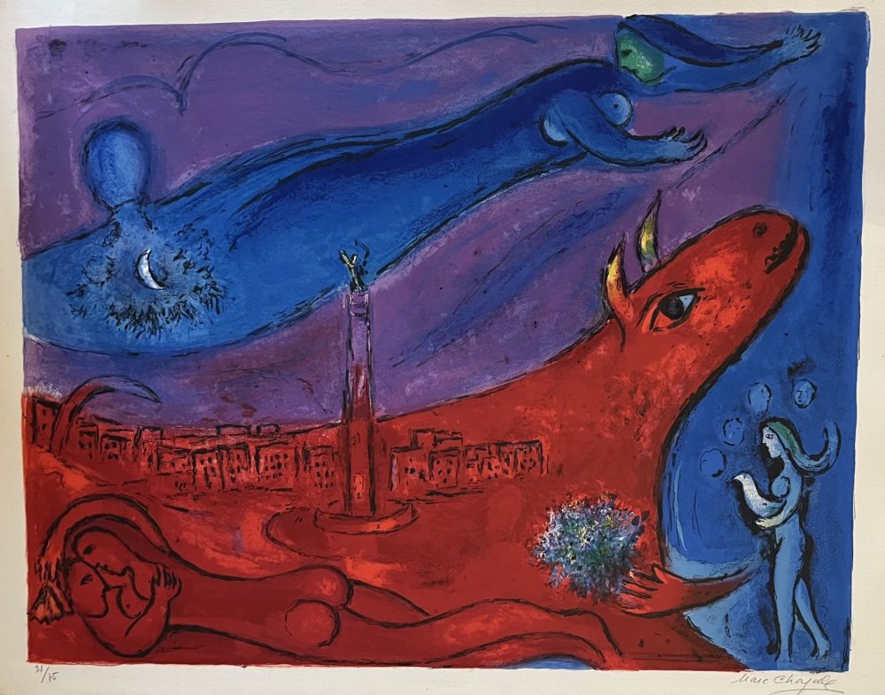 Lithographie Chagall - La Bastille