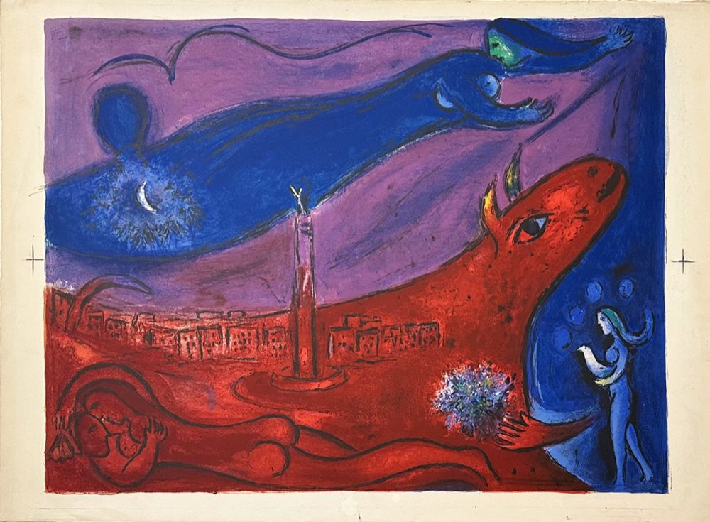 Lithographie Chagall - La bastille