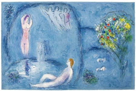 Lithographie Chagall - LA CAVERNE DES NYMPHES (de Daphnis et Chloé - 1961)