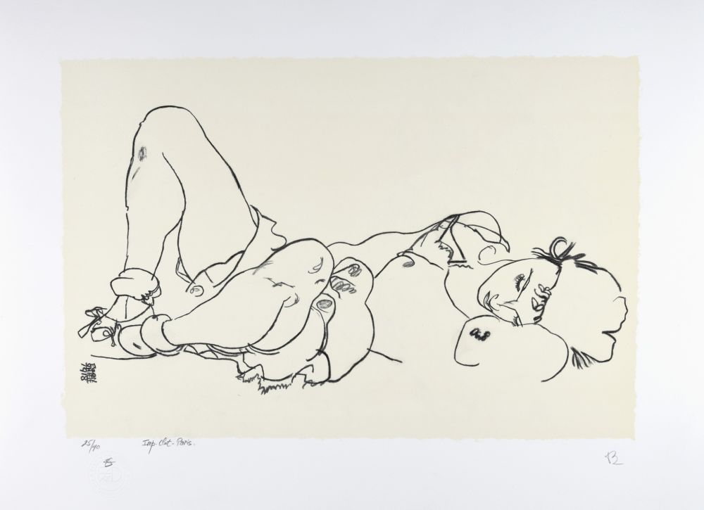 Lithographie Schiele -  La femme allongée, 1918 | Reclining woman, 1918 (Liegende)