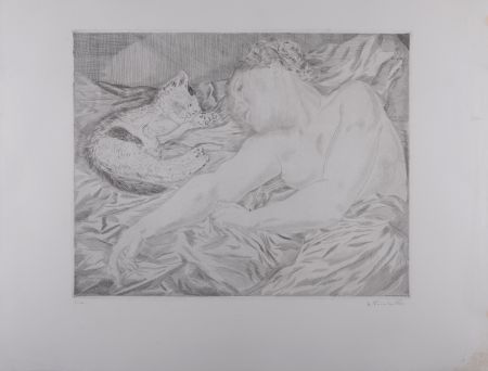 Gravure Foujita - La Femme au chat, 1927 - Hand-signed