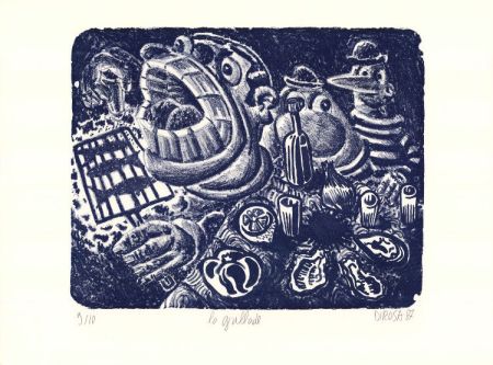 Lithographie Di Rosa - La Grillade (état en bleu)