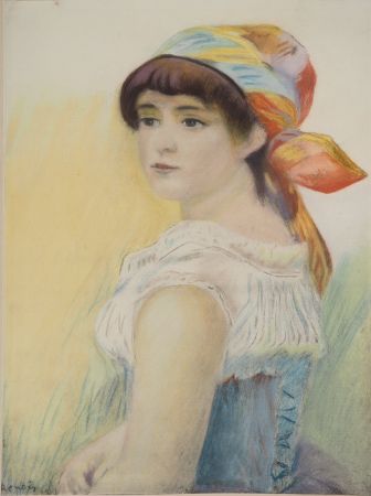 Lithographie Renoir - La jeune femme au foulard coloré