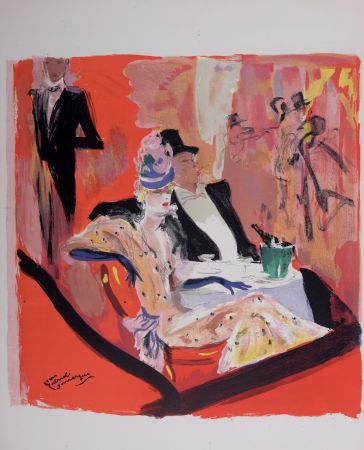 Lithographie Domergue - La Parisienne : Chez Maxim's, 1956