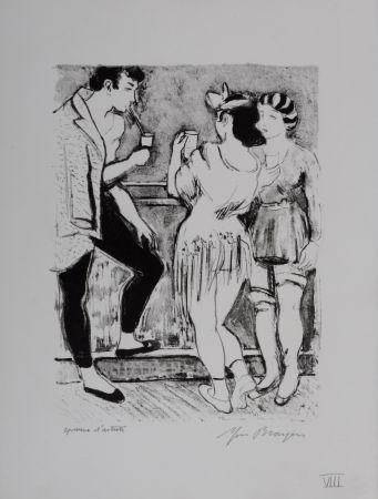 Lithographie Brayer - Le bar des artistes #VIII, 1949 - Hand-signed