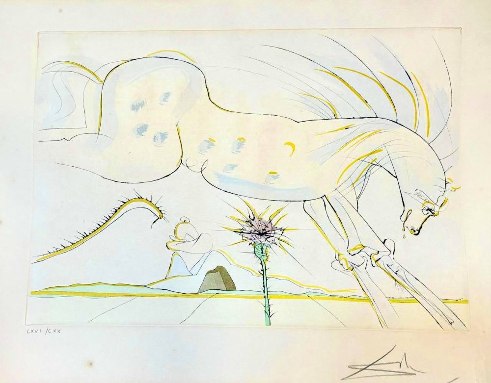 Gravure Dali - Le Cheval et le Loup (Le Bestiaire de La Fontaine) (1974)