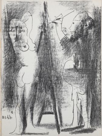 Lithographie Picasso - Le Peintre et Son Modèle, 1964.
