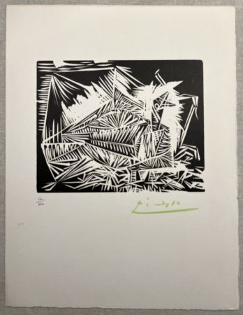 Linogravure Picasso - LE PIGEONNEAU. Linogravure pour 