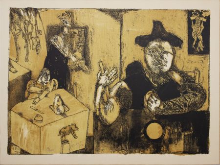 Lithographie Cuevas - Le repas du magicien