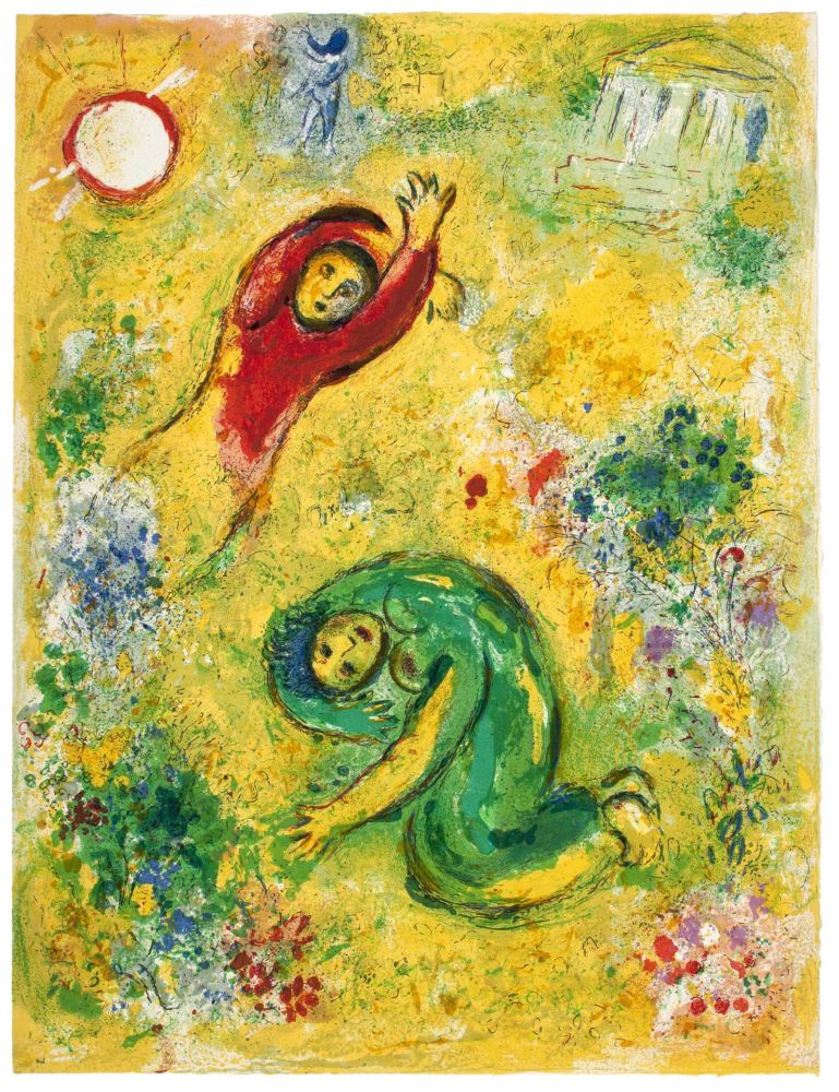 Lithographie Chagall - LES FLEURS SACCAGÉES (de la Suite Daphnis & Chloé - 1961) 