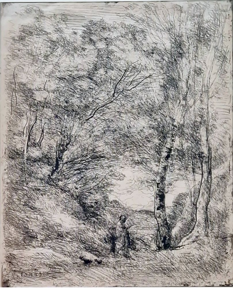 Gravure Corot - Les jardins d'Horace