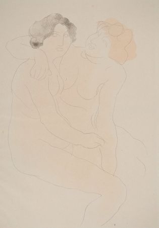 Lithographie Rodin - Les modèles enlacés