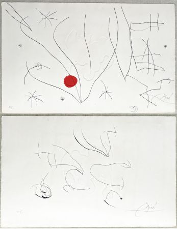 Eau-Forte Et Aquatinte Miró - L'ISSUE DÉROBÉE. Pointe sèche, aquatinte et gaufrage, signée à double face (1974)