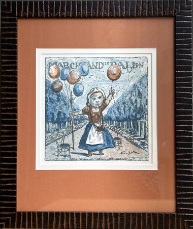 Gravure Sur Bois Foujita - MARCHAND DE BALLON. Bois en couleurs pour 